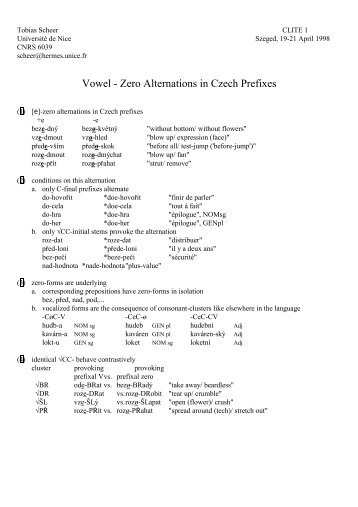 Vowel - Zero Alternations in Czech Prefixes