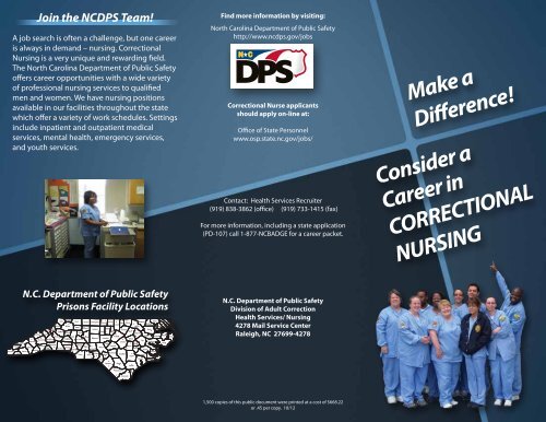 Correctional Nursing brochure - North Carolina Department of ...