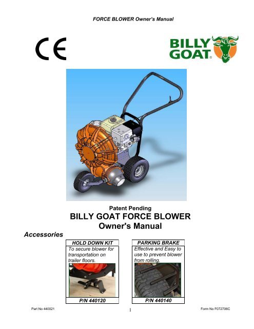 BILLY GOAT FORCE BLOWER Owner's Manual - Lankhaar Techniek