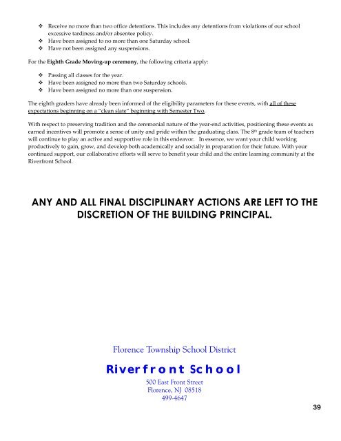 Parent Student Handbook - Florence Township School District