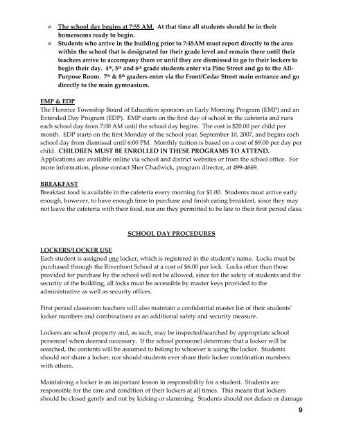 Parent Student Handbook - Florence Township School District