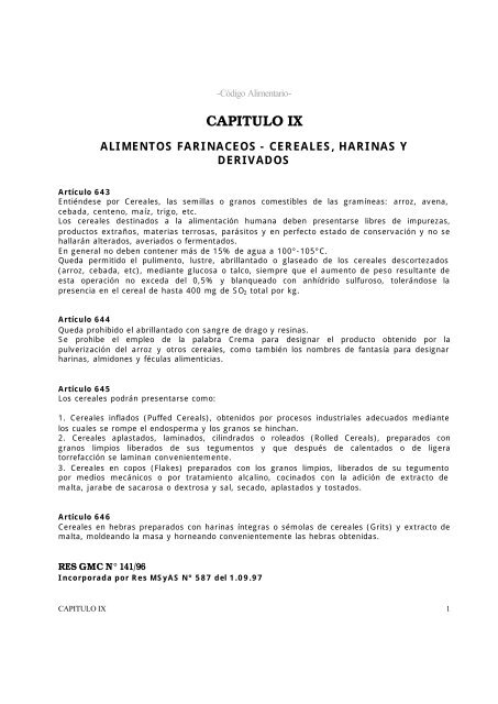 Alimentos FarinÃ¡ceos - Cereales, Harinas y - Anmat