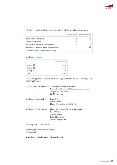 Schulter an Schulter voran - Wohnungsgenossenschaft von 1904 eG