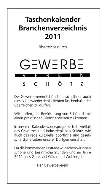 Taschenkalender Branchenverzeichnis 2011 - Gewerbeverein Schötz