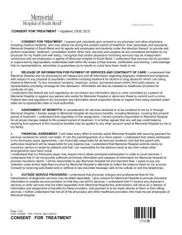 Consent for Treatment (PDF) - Memorial Hospital of South Bend