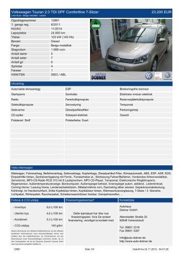 Volkswagen Touran Comfortline Sitzheizung 7 ... - Autohaus Dobner