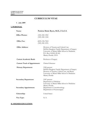 curriculum vitae - Physicians Database Login - University of Miami