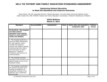 2011 tjc patient and family education standards assessment