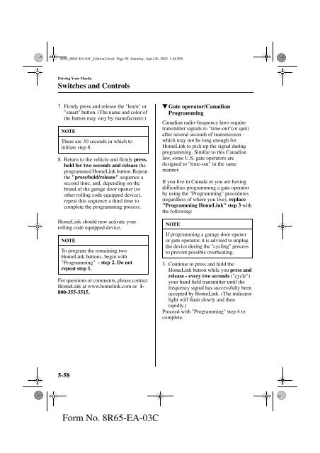 2004 Mazda RX-8 Owners Manual - MyMazda