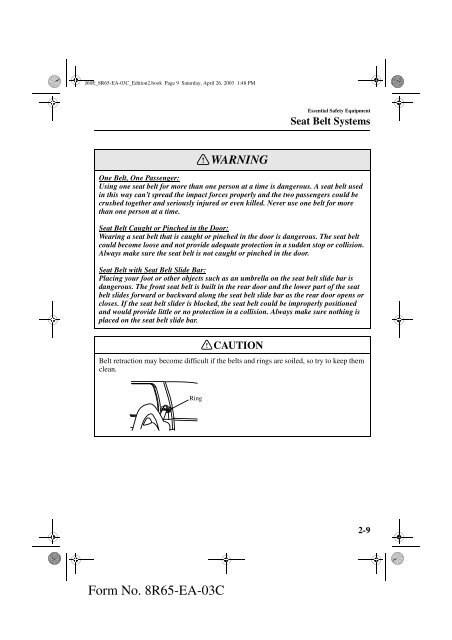 2004 Mazda RX-8 Owners Manual - MyMazda