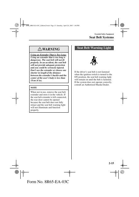 2004 Mazda RX-8 Owners Manual - MyMazda