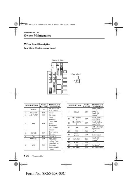 2004 Mazda RX-8 Owners Manual - MyMazda