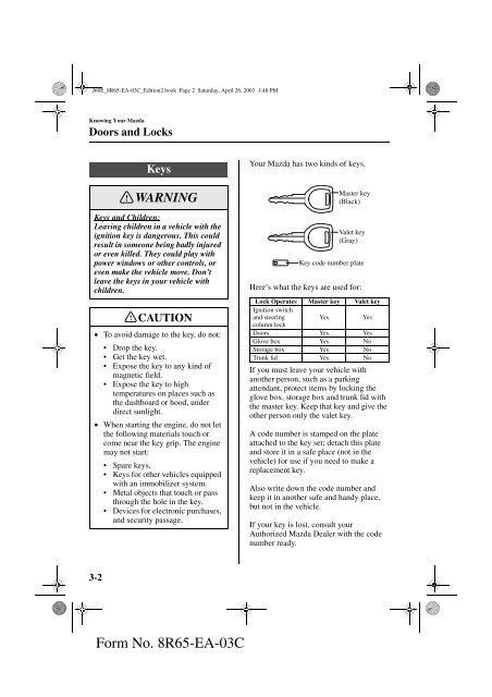 2004 Mazda RX-8 Owners Manual - MyMazda
