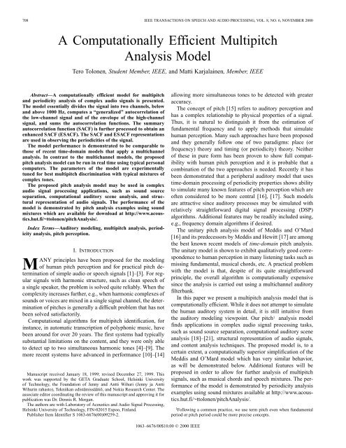 A computationally efficient multipitch analysis model ... - IEEE Xplore