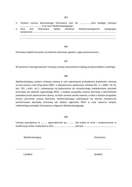 umowa dzierÅ¼awy - KRUS