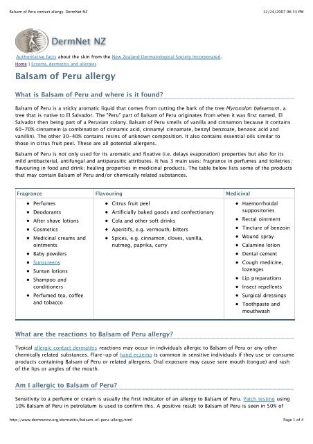Balsam of Peru contact allergy. DermNet NZ - Dr-baumann ...