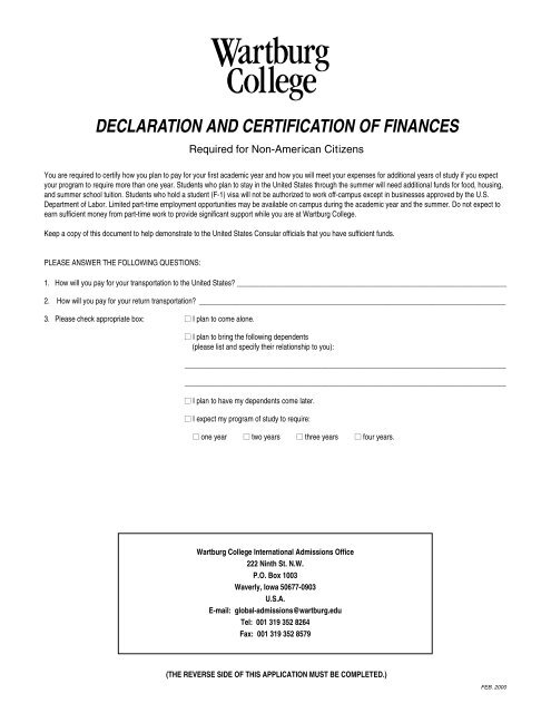 Declaration and Certification of Finances
