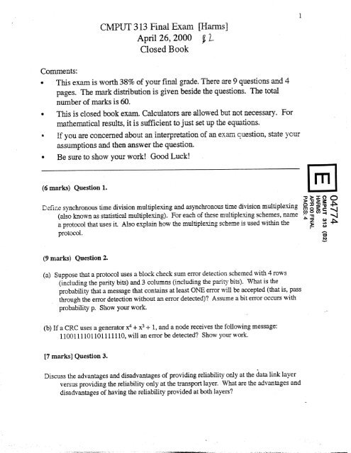 CMPUT 313 Final Exam [Harms] April 26, 2000 g L (Ilosed Book