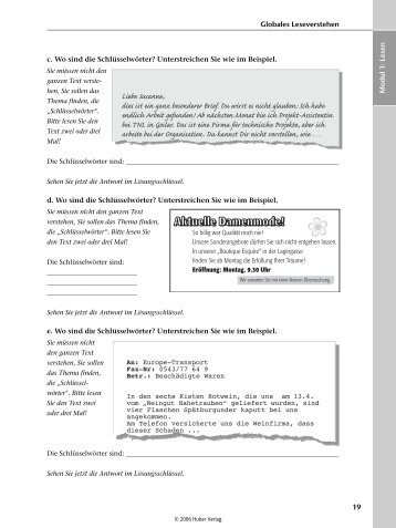 Globales Leseverstehen 19 Modul 1: Lesen