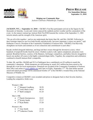 PRESS RELEASE - Community Foundation of Jackson Hole