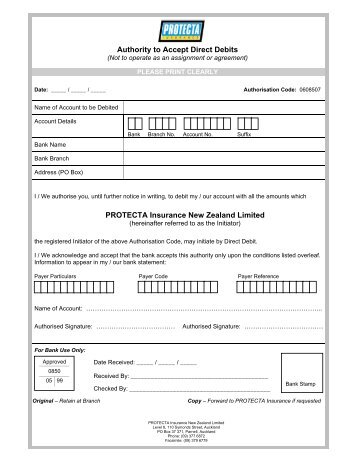 Authority to direct debit form.