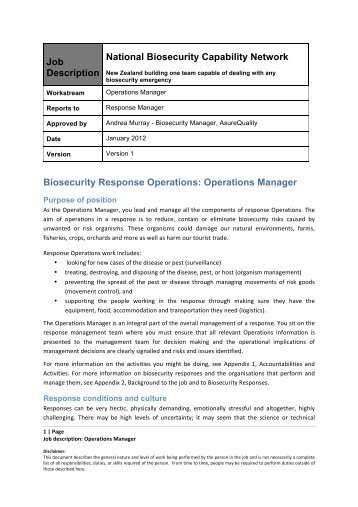 Job Description Operations Manager - AsureQuality