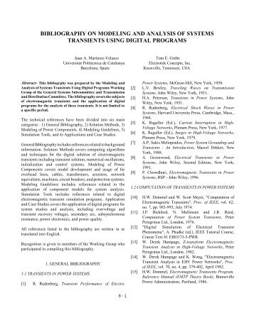 bibliography on modeling and analysis of systems transients using