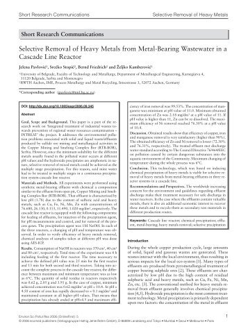 Selective Removal of Heavy Metals from Metal-Bearing Wastewater ...