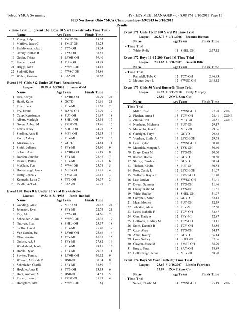 Complete Results pdf. - Toledo YMCA Swimming