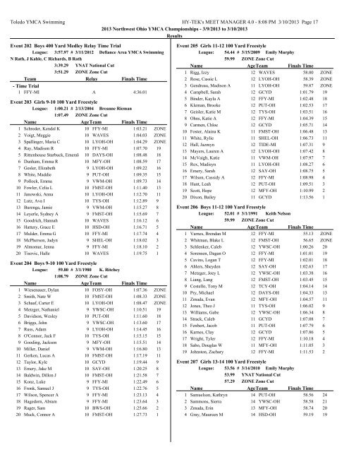 Complete Results pdf. - Toledo YMCA Swimming