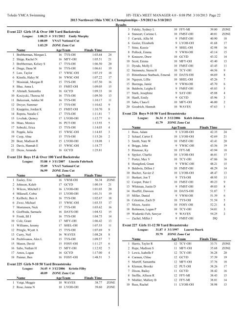 Complete Results pdf. - Toledo YMCA Swimming