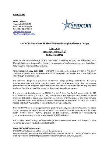 SPiDCOM introduces SPR300-AV Pass-Through Reference Design