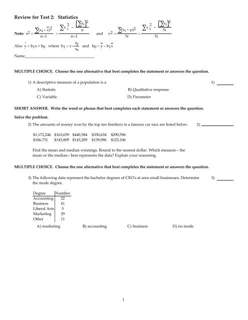 Stat Review stat_review_test2_sum07.tst - TestGen