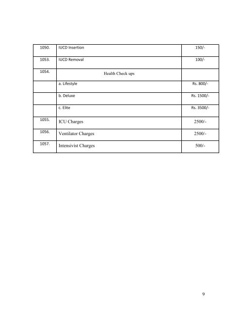 Schedule of Charges of ARAVALI HOSPITAL,UDAIPUR. - Finance ...