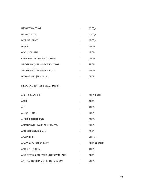 Schedule of Charges of ARAVALI HOSPITAL,UDAIPUR. - Finance ...