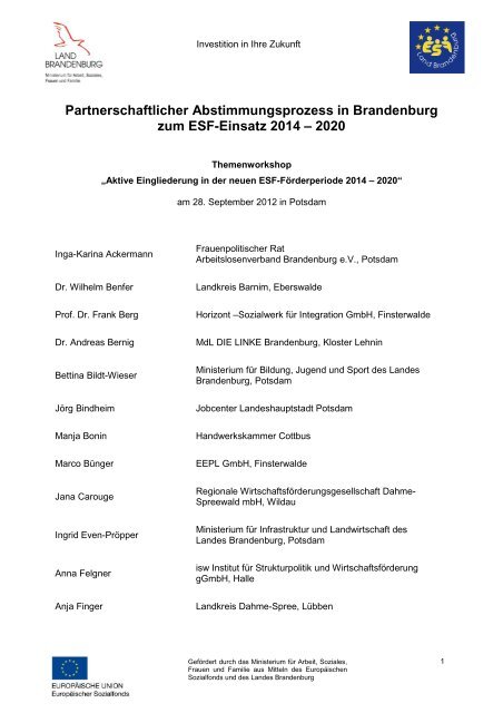 Partnerschaftlicher Abstimmungsprozess in Brandenburg zum ESF ...