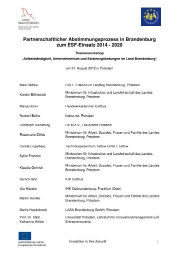 Partnerschaftlicher Abstimmungsprozess in Brandenburg zum ESF ...