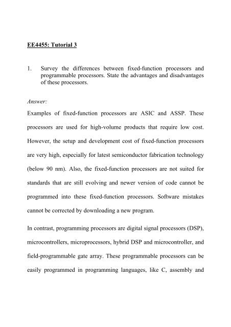 EE4455: Tutorial 3 1. Survey the differences between fixed-function ...