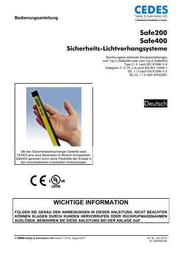 Safe200 Safe400 Sicherheits-Lichtvorhangsysteme - CEDES