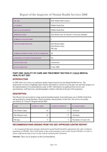 Elm Mount Unit, St. Vincent's University Hospital - Mental Health ...