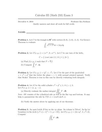 Calculus III (Math 233) Exam 3