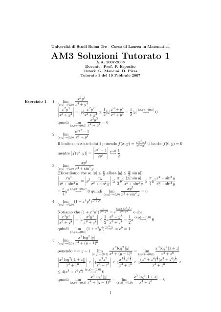 AM3 Soluzioni Tutorato 1 - Dipartimento di Matematica
