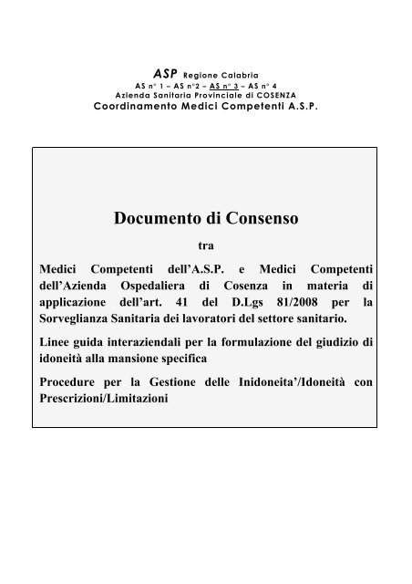 Documento di Consenso Medici Competenti
