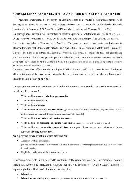 Documento di Consenso Medici Competenti