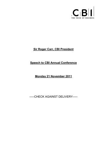 Read Sir Roger Carr's full speech to the CBI Annual Conference (pdf)