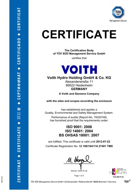 2008 iso 14001: 2004 bs ohsas 18001 - Voith Hydro