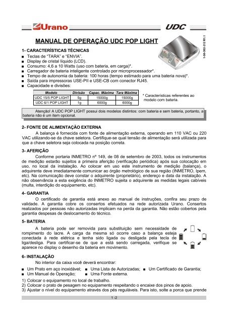 MANUAL DE OPERAÃÃO UDC POP LIGHT - Urano