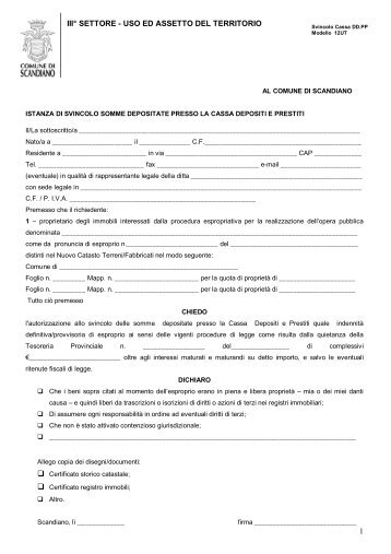 Modello 12UT istanza svincolo - Comune di Scandiano