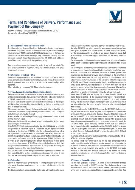Terms and Conditions of Delivery, Performance and Payment of the 