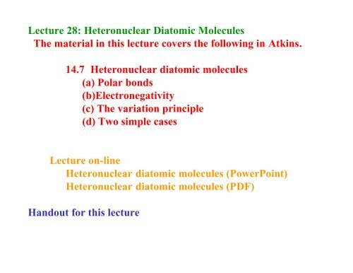 Lecture 28: Heteronuclear Diatomic Molecules The material ... - Cobalt